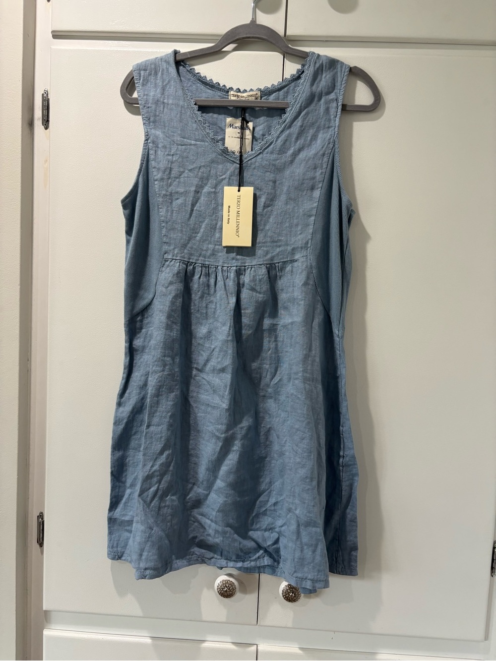 Light Blue Linen Sleeveless Mini Dress M Italy
